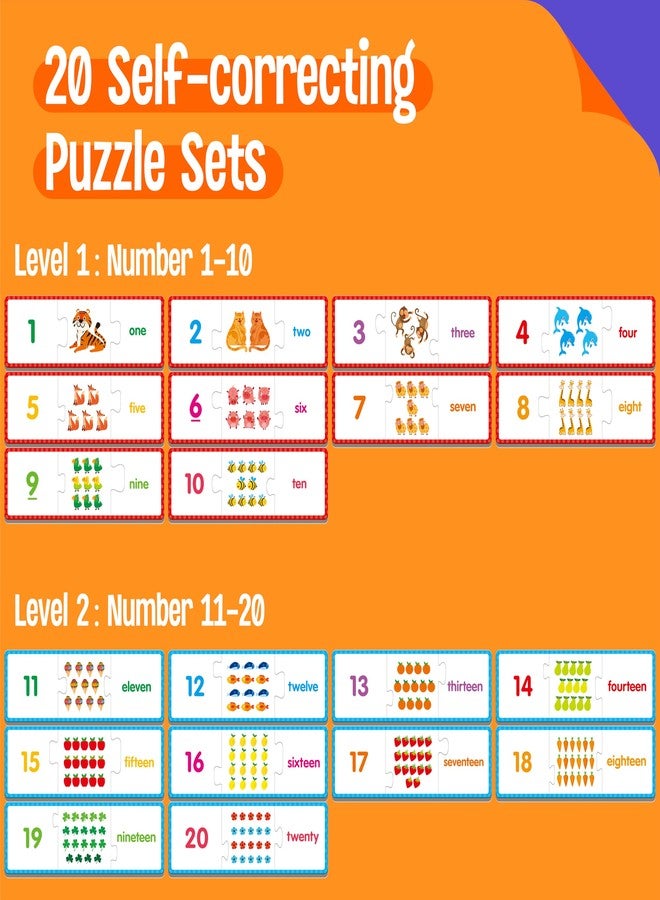 SpriteGru 1-20 Number Puzzles, 20 Self-Correcting Matching Puzzle Set, Educational Counting Game Math Numbers Learning Toys for Toddlers, Preschool, Kids Aged 3-5 - Image 2